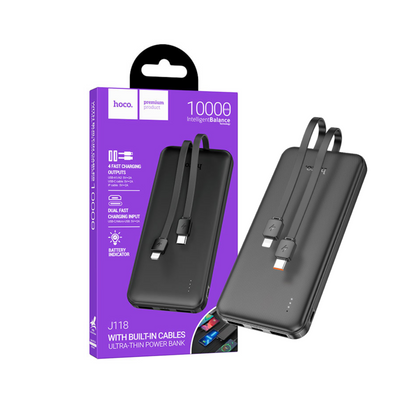 Hoco J118 Ultra Slim Built In Cable Power Bank | 10000mAh